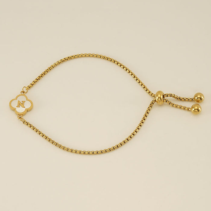 Wholesale Stainless Steel Seashell Four-Leaf Clover Letter Bracelet