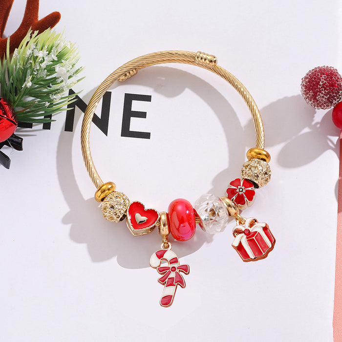 Wholesale Stainless Steel Christmas Bracelet Adjustable with Tree Elk Snowflake Pendants MOQ≥2