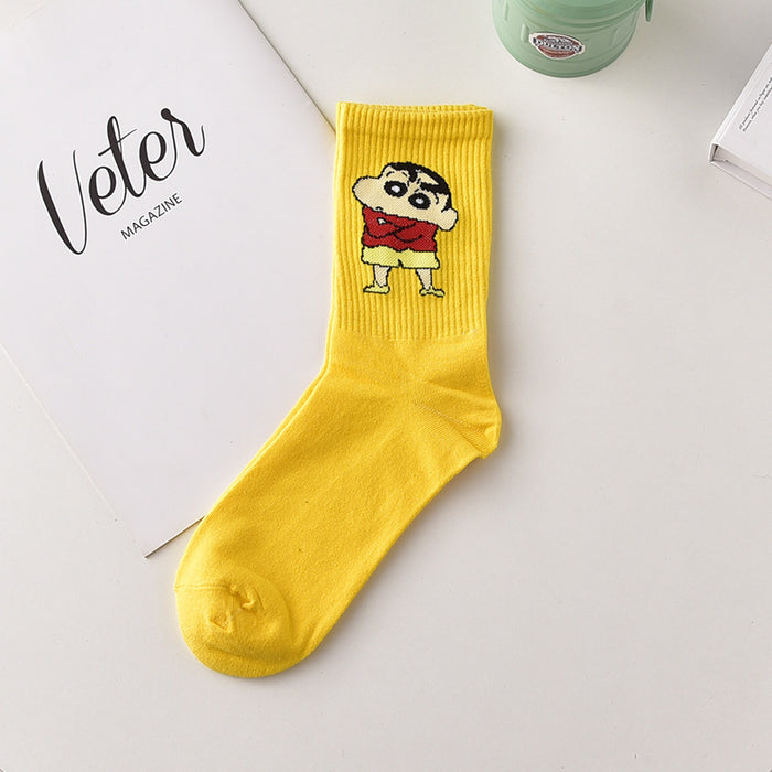 Wholesale Cute Cartoon Socks Women's Men's Stockings Autumn and Winter Outer Wear Shin-Chan Couple Sports Middle Tube