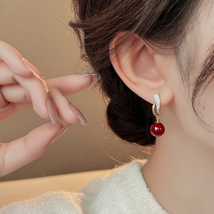 Wholesale   Gold Electroplated Red Micro-inlaid Pearl Earrings Ladies Elegant  Earrings Earrings for Women