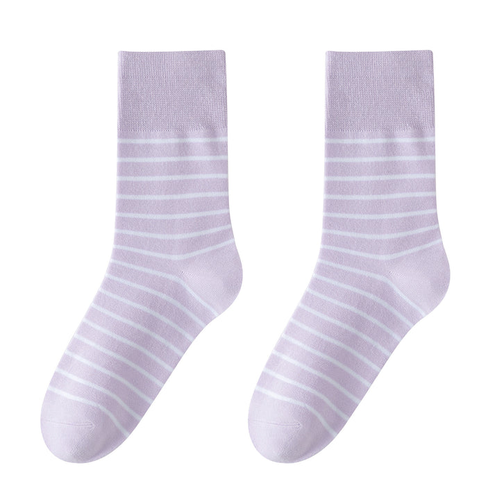 Wholesale Socks made of pure cotton with white stripes, women's sweat absorbing long tube, women's cotton socks