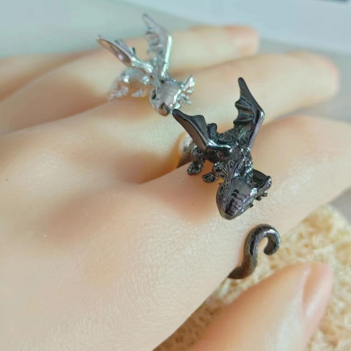Wholesale Retro personality flying dragon shaped ring, niche design, cute ring, open index finger ring