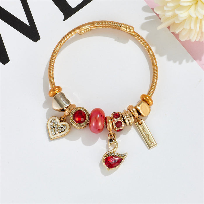 Wholesale Black Electroplated Stainless Steel Rhinestone Swan Charm Bracelet for Women Trendy Gift