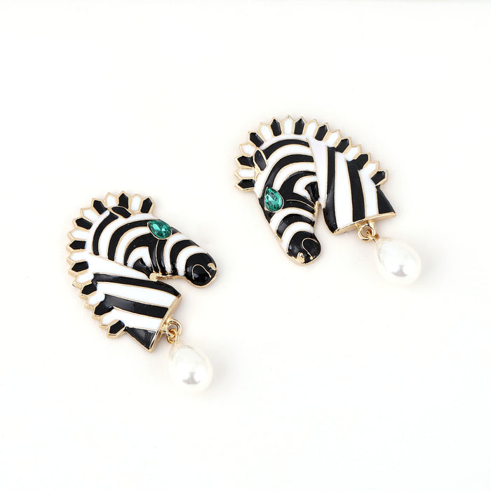 Wholesale hot-selling animal horse head alloy oil striped earrings