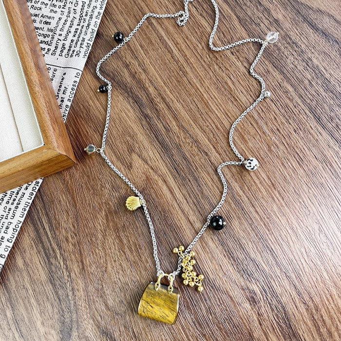 Wholesale Natural glass stone sweater chain,  long tiger eye bag necklace