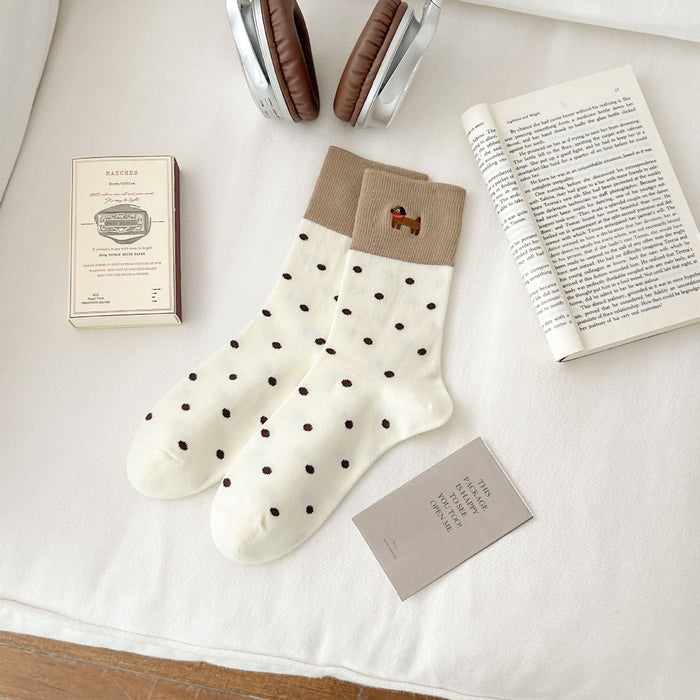 Wholesale Socks Embroidered Cute Combed Cotton Socks Mid tube Socks Boneless Loose Mouth Stacked Socks