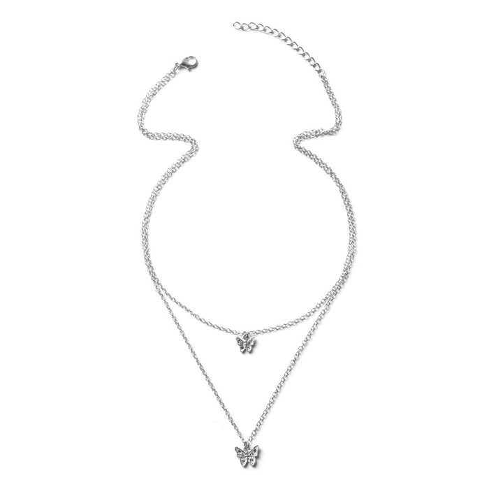 Wholesale Double Layer Butterfly Design Pendant Necklace Diamond