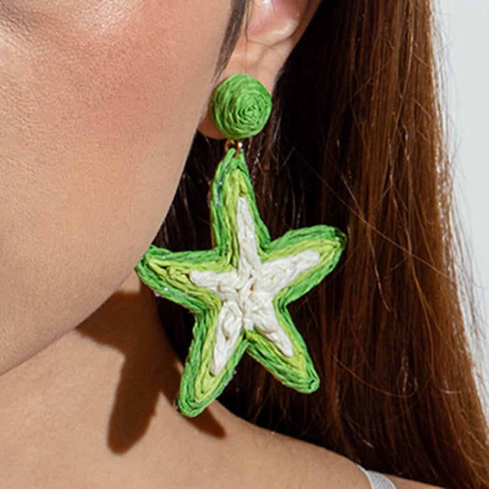 Wholesale hand woven raffia grass holiday style earrings summer color matching beach style earrings