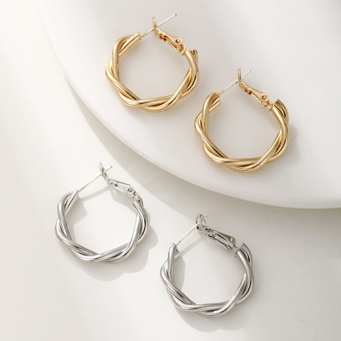 Wholesale Metal Twist Silver Needle Earrings JDC-ES-LiR011