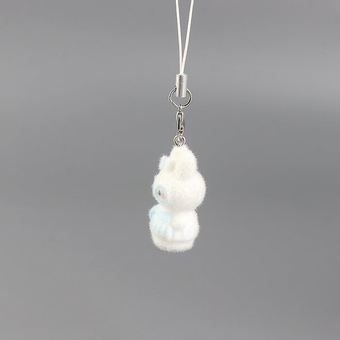 Wholesale Resin flocked  little bunny keychain car key ring pendant