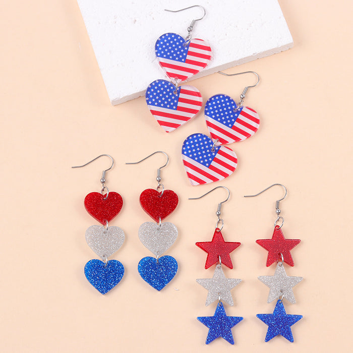 Wholesale Red, white, blue love acrylic earrings, long pentagram earrings, earrings accessories for women