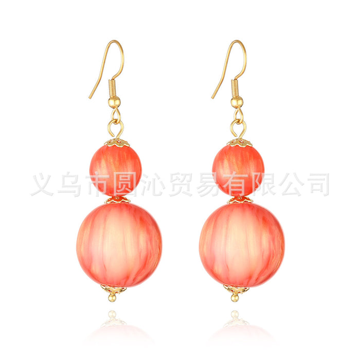 Wholesale Simple colorful resin round bead earrings double bead earrings