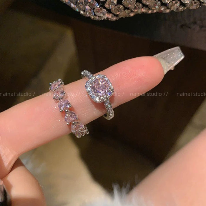 Wholesale Ring zircon inlaid with diamonds, high-end feel, light luxury, open mouth index finger ring, diamond lined heart-shaped layered ring