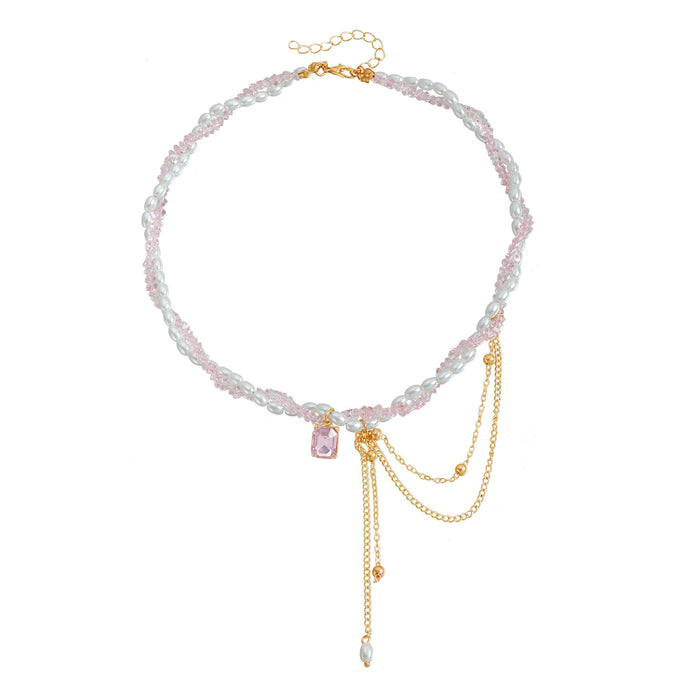 Wholesale Jewelry Crystal String Jewelry Stone Square Tassel Necklace Women's Elegant