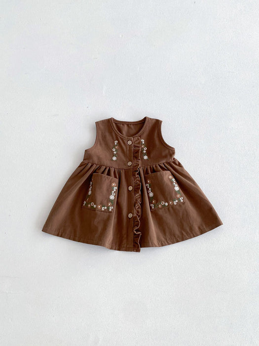 Wholesale Ruffle Hem Embroidered Vest Children Dress JDC-CTS-WeiNiS003