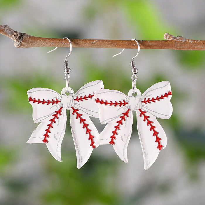 Wholesale Sporty bow pendant earrings for global events,  acrylic earrings for sports enthusiasts