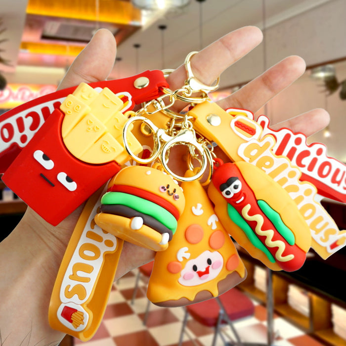 Wholesale Cartoon Simulation French Fries Burger Silicone Doll Keychain JDC-KC-Yexiang003