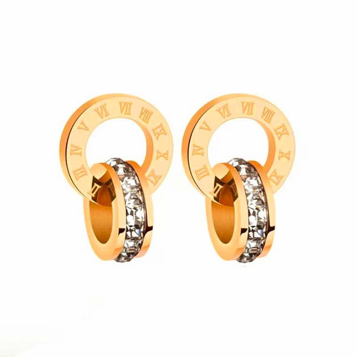 Wholesale Light luxury design collarbone chain simple and versatile Roman double ring necklace 18K rose gold titanium steel necklace accessories