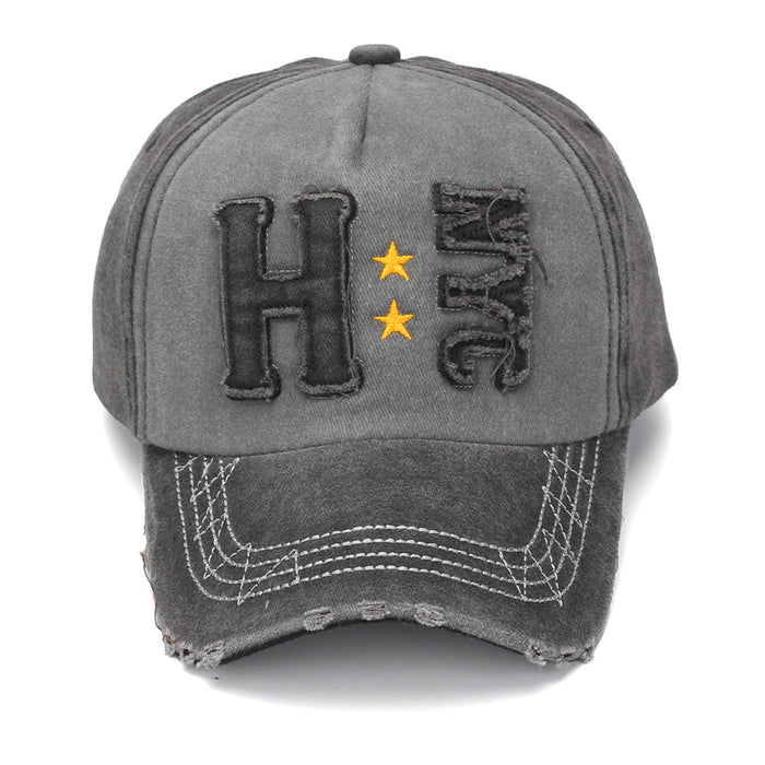 Wholesale Trendy Distressed Baseball Cap with Letter Patch Summer Sun Hat for Resale