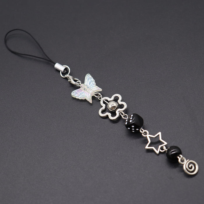 Wholesale black 8 dice bow star mobile phone chain bag buckle personality pendant lanyard