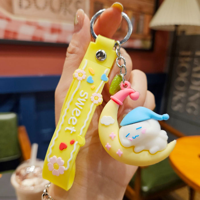 Wholesale cartoon moon keychain bag small pendant  flexible glue three-dimensional anti-lost key chain