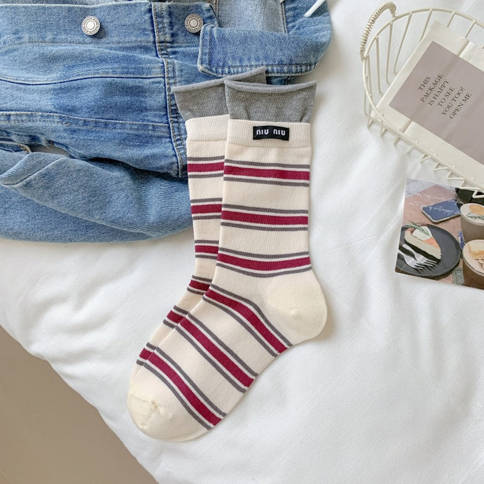 Wholesale Socks casual pile socks thin letter tube striped socks