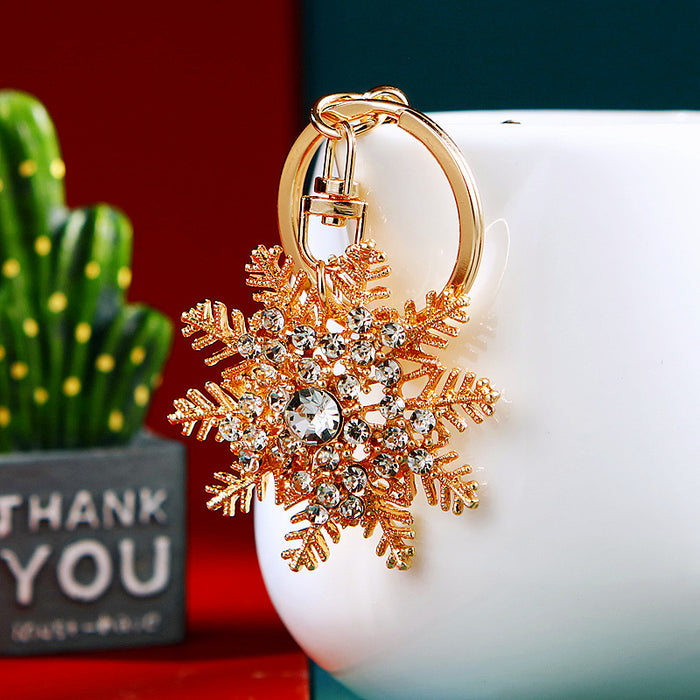 Wholesale Rhinestone Christmas Snowflake Car Keychain Zinc Alloy Charm for Gift