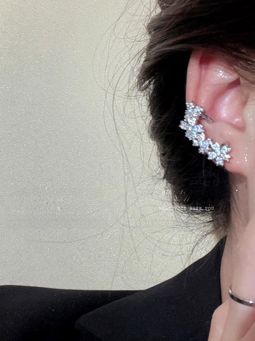 Wholesale Light luxury full diamond flower ear bone clip earrings with temperament ear clip earrings