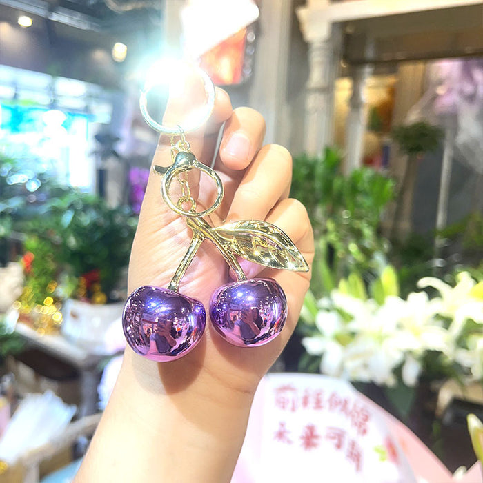 Wholesale Electroplated Cherry Keychain Acrylic Cartoon Pendant Fashion Bag Charm MOQ≥2