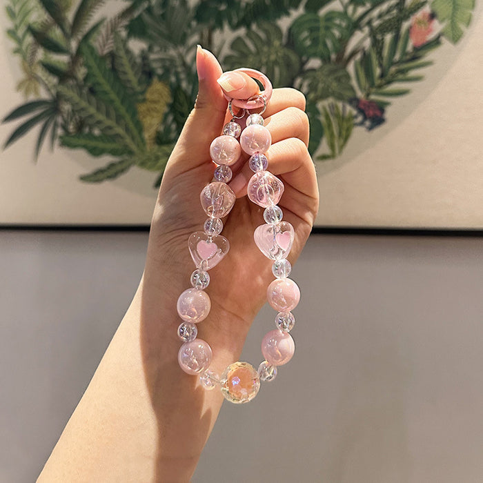 Wholesale Creative Acrylic Hand Chain Keychain Pendant Bag Transparent Love Heart Peach Heart Car Keychain Accessories Ornament