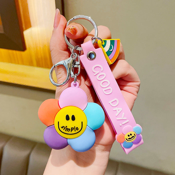 Wholesale Personalized and Creative Colorful Smiling Face Flower Cute Cartoon Keychain Pendant Dropping PVC Car Key Pendant