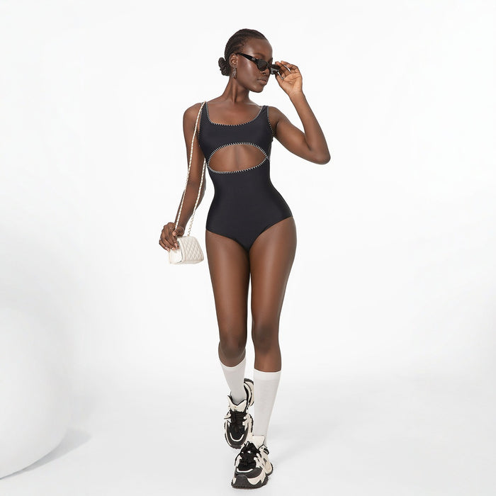 Wholesale New retro hook and loop one-piece swimsuit, minimalist swimsuit