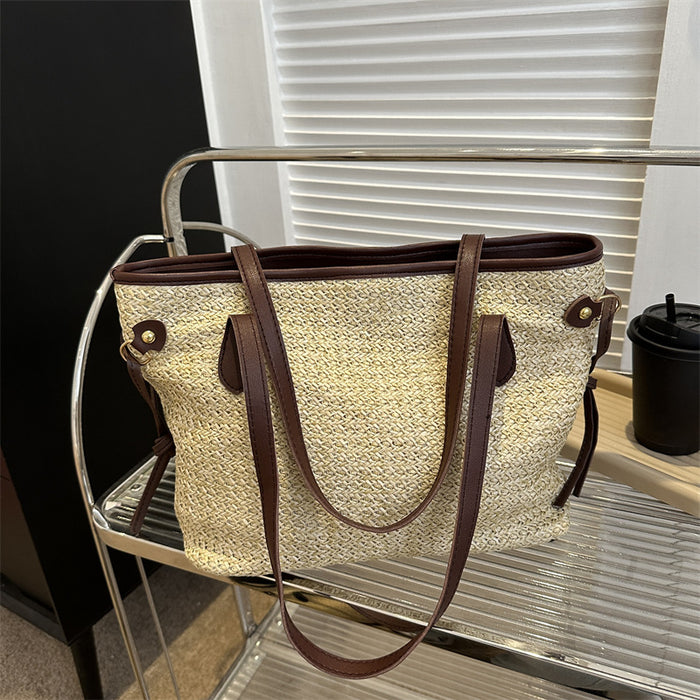 Wholesale Straw woven large capacity tote bag, simple woven bag, shoulder bag