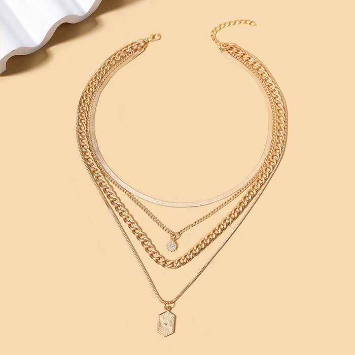 Wholesale New minimalist and fashionable diamond studded square brand sun decoration multi-layer necklace alloy collarbone chain for women