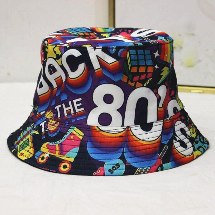 Wholesale geometric graffiti retro fisherman hat printed double-sided all-match basin hat outdoor sun hat