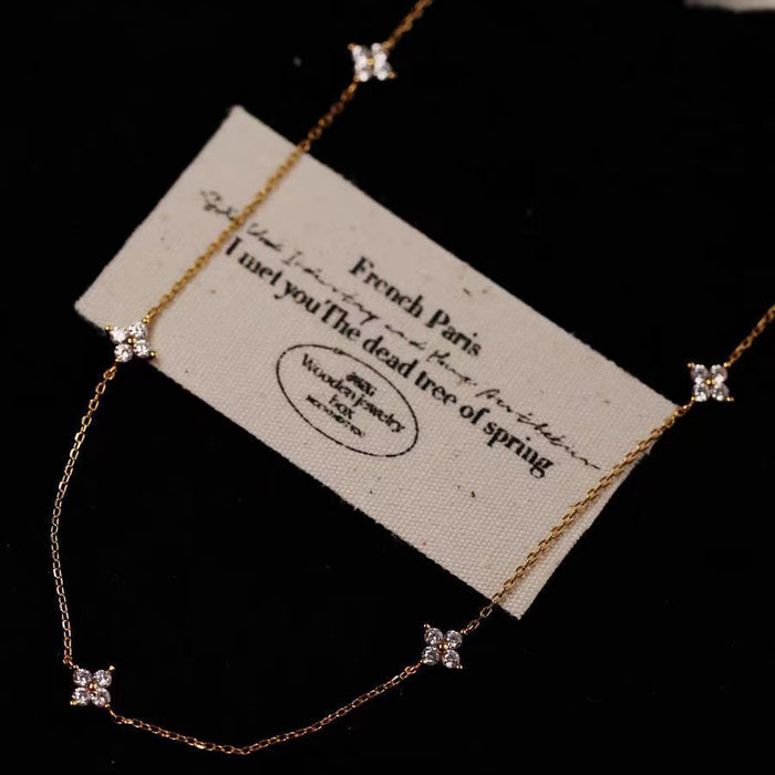 Wholesale Zircon Four-Leaf Flower Necklace Earrings Bracelet Ring Set