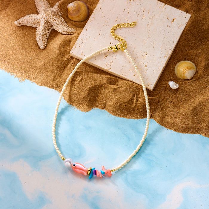 Wholesale Boho Beach Shell Pendant Necklaces Polymer Clay Beaded Choker