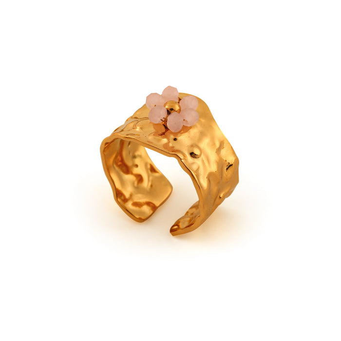 Wholesale Simple and fashionable 18K stainless steel flower ring, trendy stone petal opening ring, multi-color wholesale