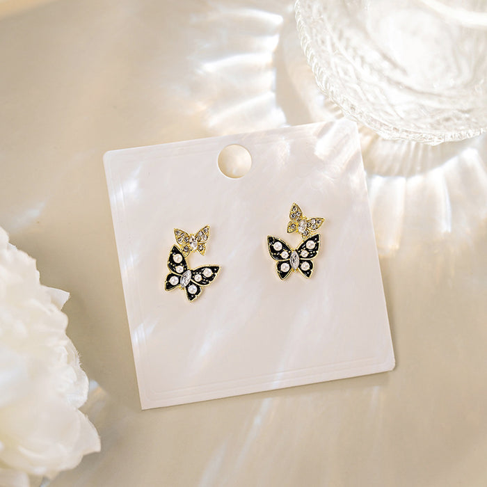 Wholesale Silver Butterfly Tassel Earrings High-end Earrings Elegant Diamond Pearl Long Earrings