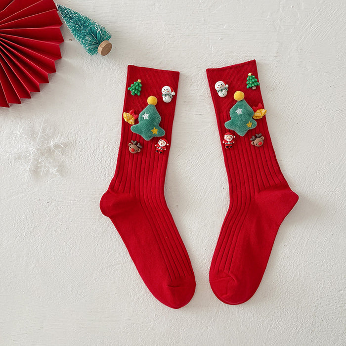 Wholesale Christmas Red Socks Women' s Autumn and Winter Cartoon Doll Couple' s Mid-tube Socks Gift