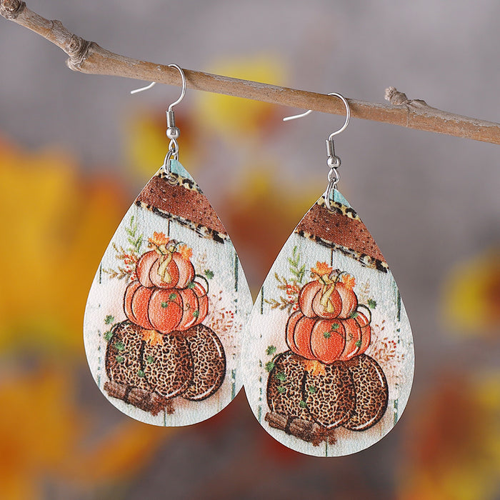 Wholesale Thanksgiving cow pattern pendant earrings pu leather earrings gift