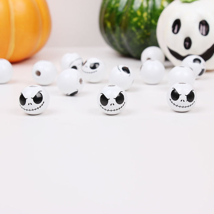 Wholesale 50pcs Halloween Single-sided Printing 16mm Colored Wooden Beads Pumpkin Ghost Face Wooden Beads JDC-BDS-TianYue001