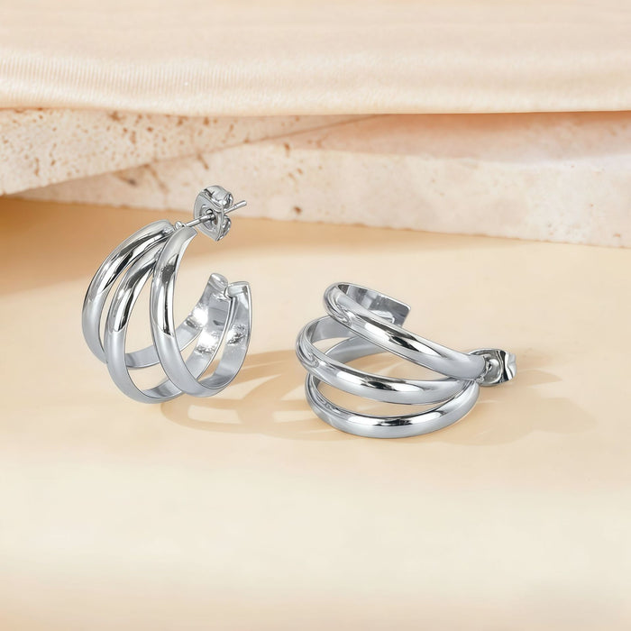 Wholesale Geometric Titanium Steel Three-Line Dense Earrings