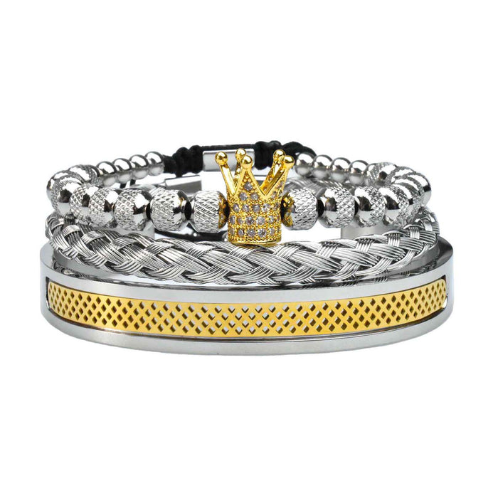 Wholesale Micro inlaid zircon stainless steel woven bracelet Fried Dough Twists titanium mesh open bracelet set