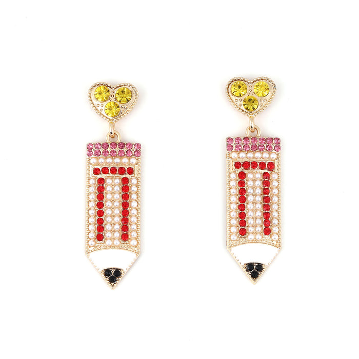 Wholesale rhinestone pencil earrings contrast color versatile small fresh colored diamond