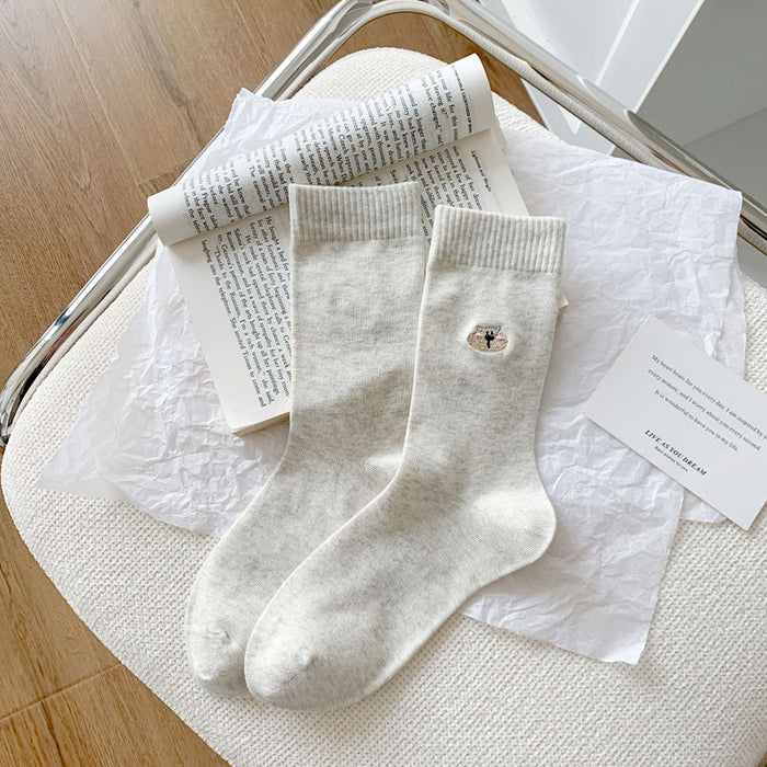 Wholesale New Cartoon Embroidered Socks, Middle Tube Socks, College Style Pile Socks, Cotton Socks