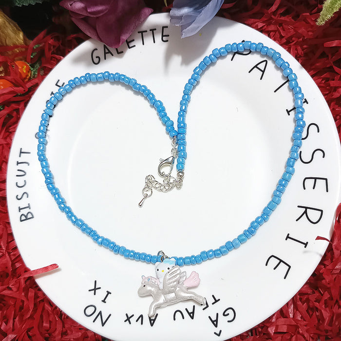 Wholesale Cartoon Unicorn Rabbit Dress-up Color Beaded Necklace Niche Clavicle Chain Personality Design Sense Neck