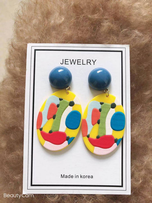 Wholesale Doll Ethnic Style Color Abstract Block Embossed Acrylic Simple Silver Earrings for Women