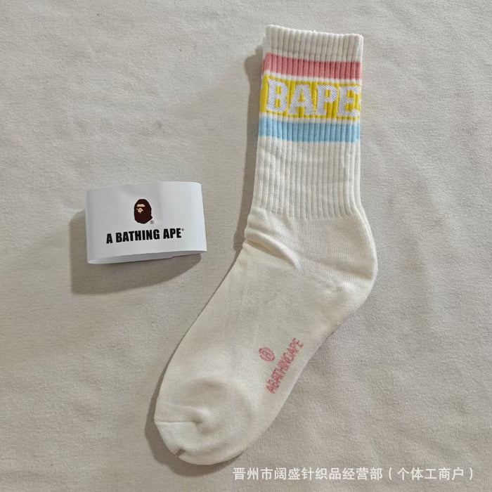 Wholesale Cotton Bape Ape Head Letter Striped Thick High Socks JDC-SK-Kuos003