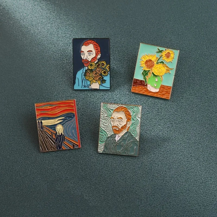Wholesale Portrait oil painting brooch retro personality creative metal badge brooch decoration